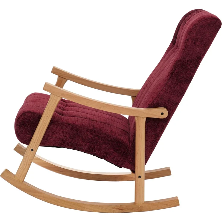 Schaukelstuhl HWC-K10, Relaxsessel, Holz FSC® Stoff/Textil Chenille (465g/m²) ~ bordeaux, Gestell natur – Bild 5