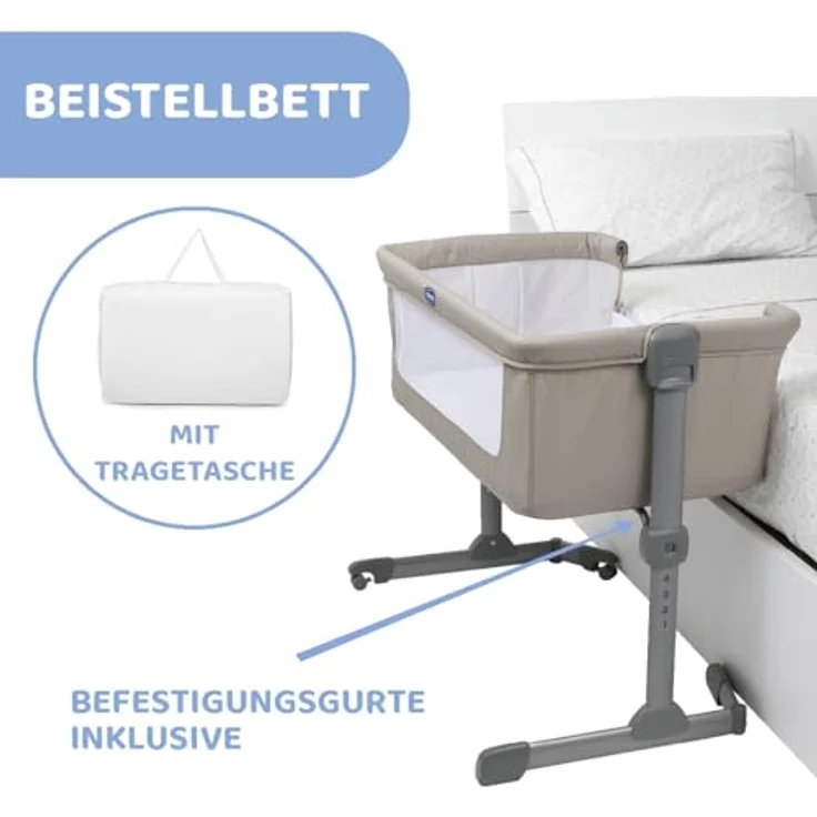 Chicco Next2Me Essential Babybett zum Anstellen, Co-Sleeping-Bett, kompatibel mit verschiedenen Betten, höhenverstellbar, gute Luftzirkulation, Matratze und Tasche inklusive, 0-6 Monate, Braun – Bild 3