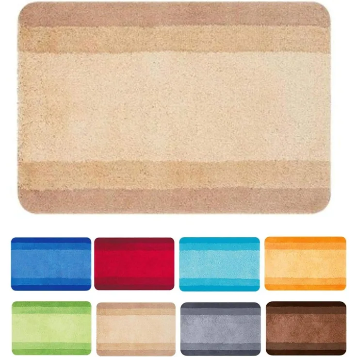 spirella Badematte | kuscheliger Hochflor | Rutschfester Badvorleger | viele Größen | waschbar 40° | 90x60 cm | Beige