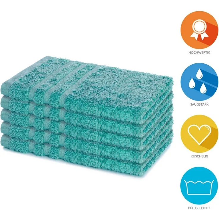 Lavea Gästehandtuch Elena, 30x50cm aus 100% Baumwolle, fusselfreies, pflegeleichtes hautfreundliches Gästehandtuch-Set (Set, 5-St), einzigartig weiche Frottee Gästehandtücher für jeden Hauttyp