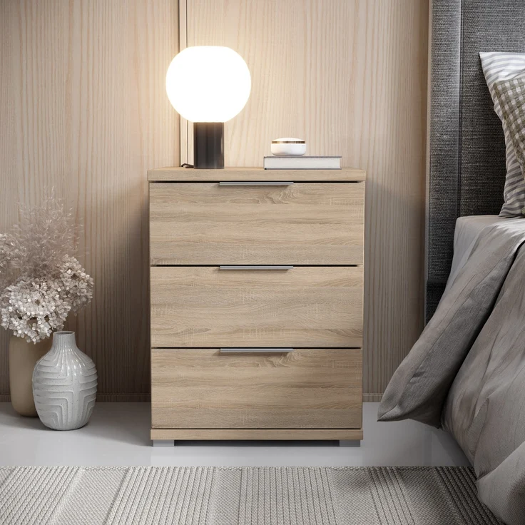 Nachtkommode >Smilla< in Eiche Sonoma, Melamin - 46x61x42cm (BxHxT) – Bild 2