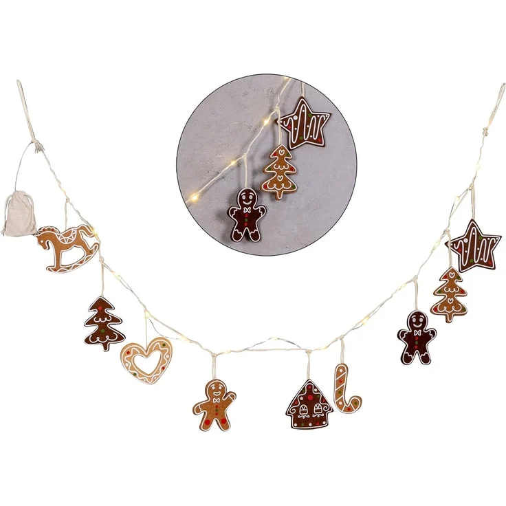 Levandeo® Lichterkette, LED Lichterkette Lebkuchen Figuren 160cm mit Timer Weihnachten – Bild 1