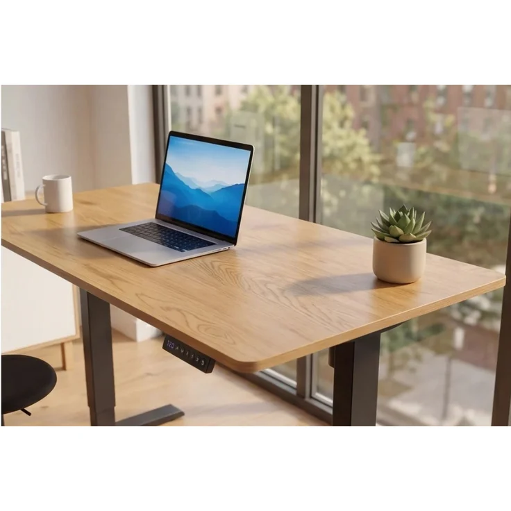 Höhenverstellbarer Schreibtisch KANTOR 140cm elektrisch Eiche Metallgestell – Bild 6