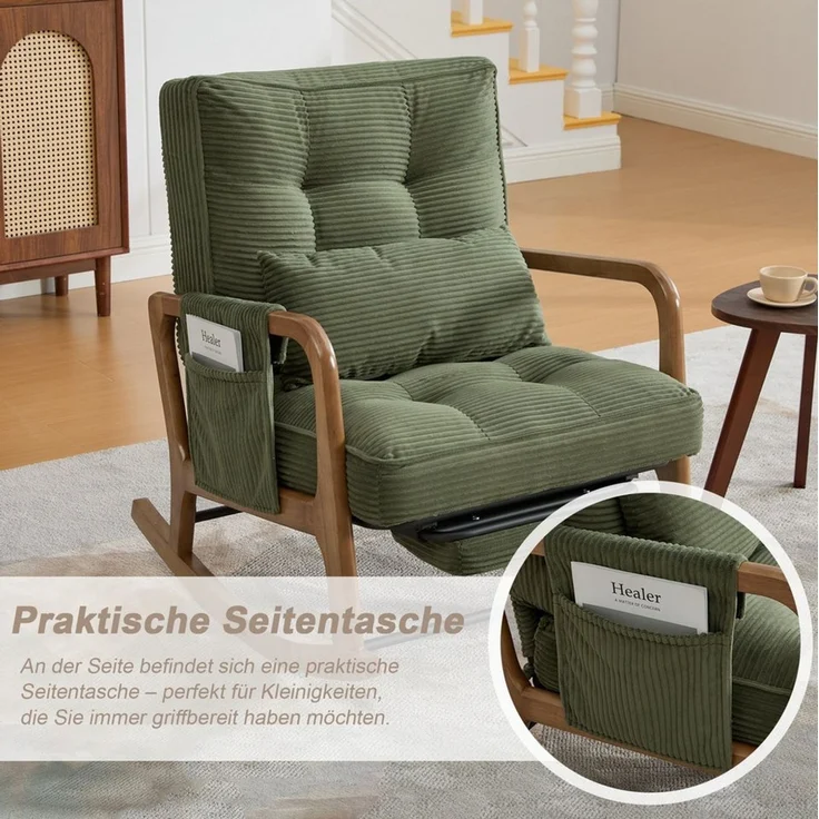 MODFU Loungesessel Ergonomischer Freizeitstuhl aus Cord mit Fußstütze (verstellbarer Schaukelstuhl und Baby-Sessel mit Lendenkissen), Schaukelstuhl Polstersessel – Bild 3