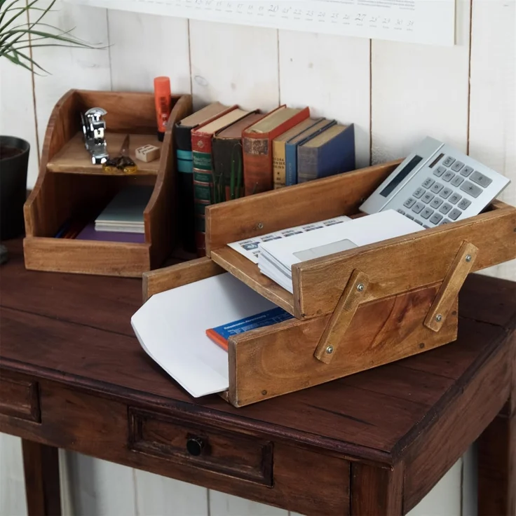 DESIGN DELIGHTS Aufbewahrungsbox DOKUMENTENABLAGE "SLIDE", Altholz massiv Holz, 2 Fächer, Büro Organi – Bild 3