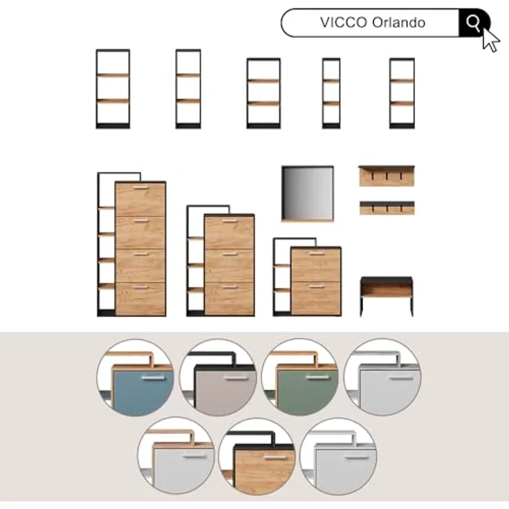 Vicco Orlando Schuhkipper, Eiche Wotan, 4 Fächer, Holzwerkstoff, rechteckig, 80x166.1x24.2 cm, Garderobe, Schuhaufbewahrung – Bild 9