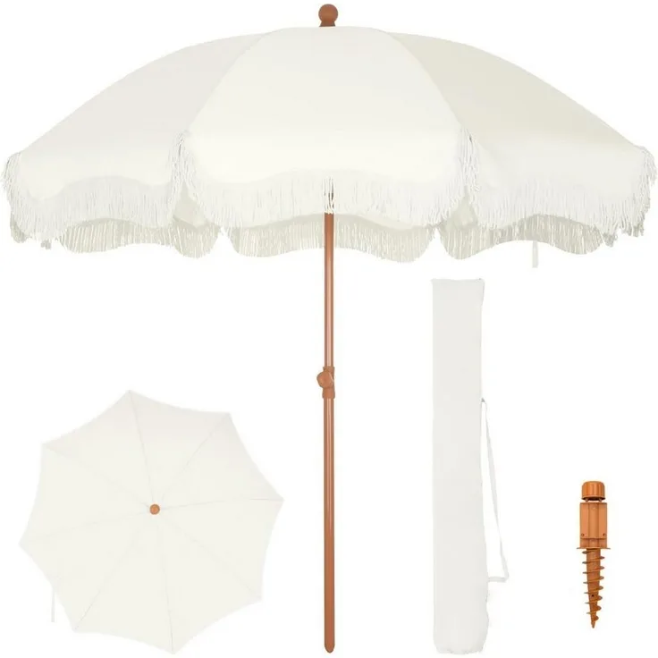 PHI VILLA Sonnenschirm, ideal für Strand- und Gartenaktivitäten, Stabiler Sonnenschirme für Sand mit Neigepfosten UV-Schutz 50+