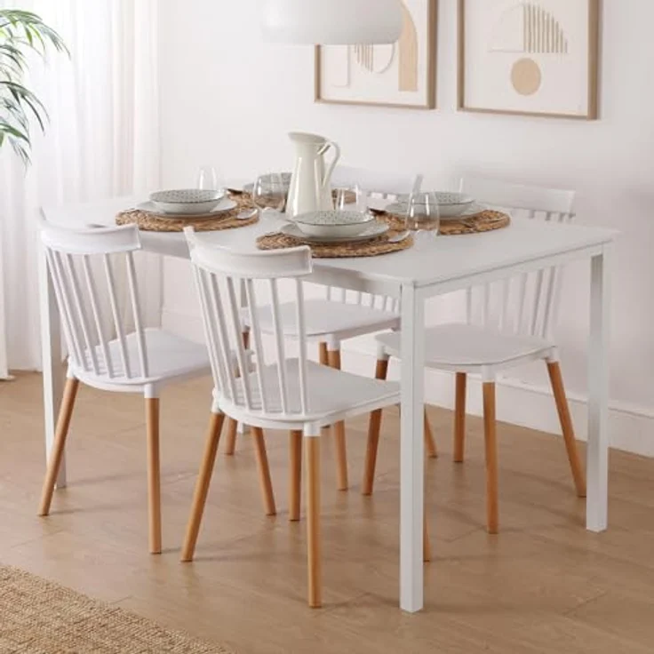 Versa Amaia Esstisch für Küche, Terrasse, Garten oder Esszimmer, Maßnahmen (H x L x B) 76 x 80 x 140 cm, Holz und Metall, Farbe: Weiß – Bild 2