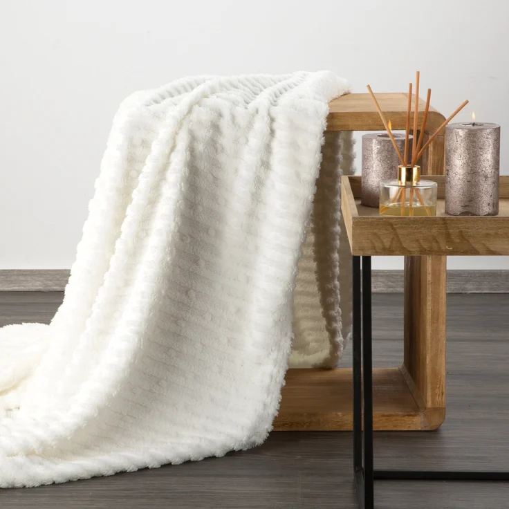Wohndecke Kuscheldecke Gemusterte Sofadecke Tagesdecke Couchdecke Decke LISA weiß 70x160 cm weiß – Bild 2