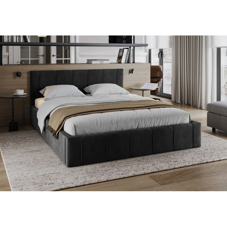 FDM Polsterbett FLORIDA Paris Bettgestell 90x200, 120x200, 140x200, 160x200, 180x200 cm (verfügbar 90x200 120x200 140x200 160x200 180x200 cm, Bettrahmen, Bett, mit großen gepolsterten Kopfteil, mit Bettkasten zum aufklappen), Hebbarer Metallrahmen, Bettk... – Bild 1