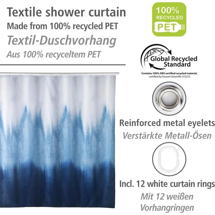 WENKO ALARA Duschvorhang 180 x 200 cm, Weiß/Blau – Bild 2