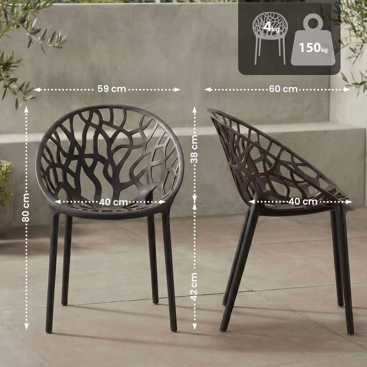 CLP 4er Set 'Hope' Gartenstuhl mit Armlehnen, stapelbar & wetterfest, recyceltem Polypropylen, Schwarz – Bild 2