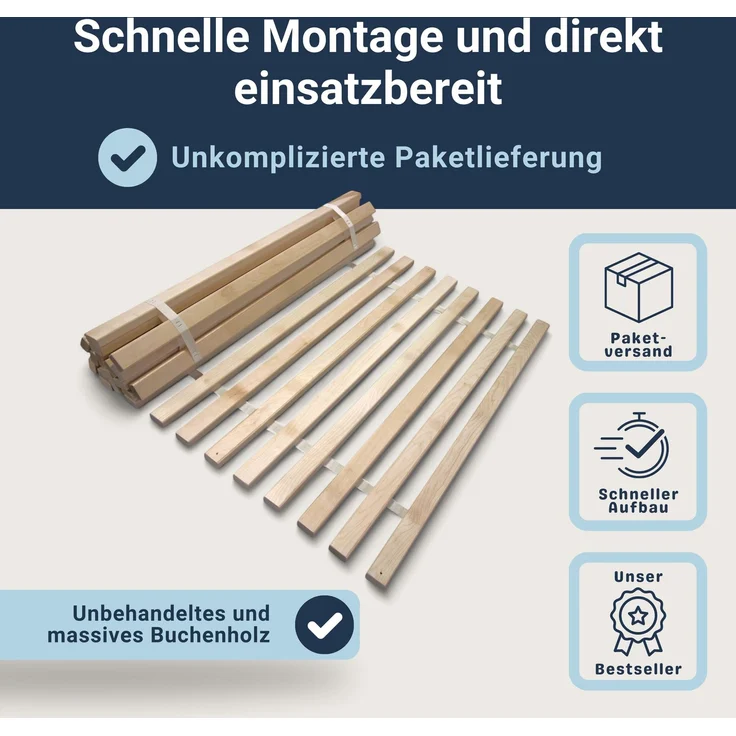 MaDeRa Rollrost XXL mit 23 extra stabilen Leisten aus massiven Buchenholz, 100x200 cm – Bild 3