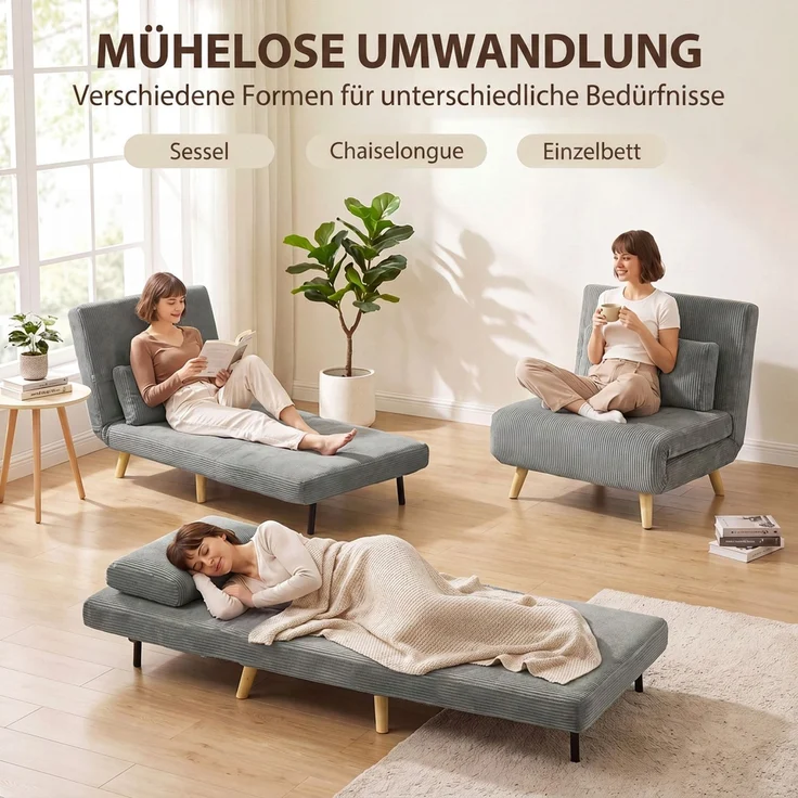 MELAYR, Schlafsessel 3 in 1 Schlafsofa mit Bettfunktion, 90x190cm Dunkelgrau – Bild 6