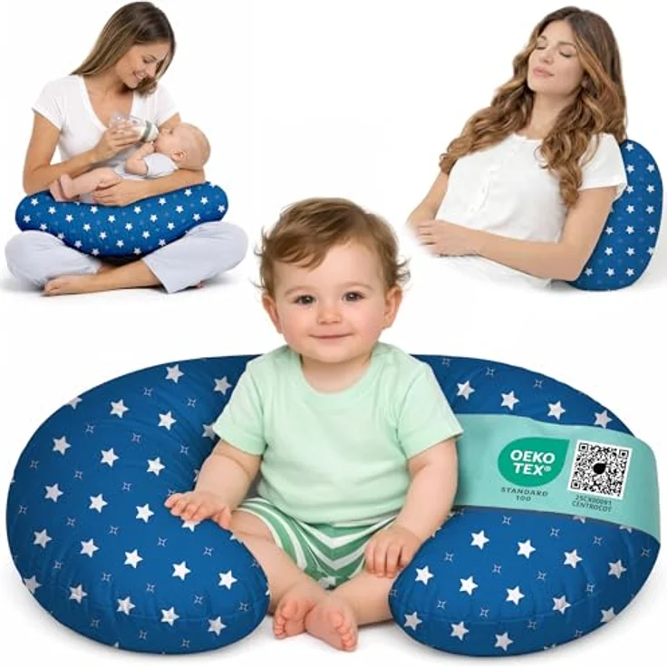 Flowen Stillkissen Klein für Neugeborene Kleines Stillkissen mit Bezug aus 100% Baumwolle und Weicher Füllung Stillhörnchen Baby Ergonomische Rückenstütze Geschenkidee für Junge Mütter und Schwangere – Bild 1