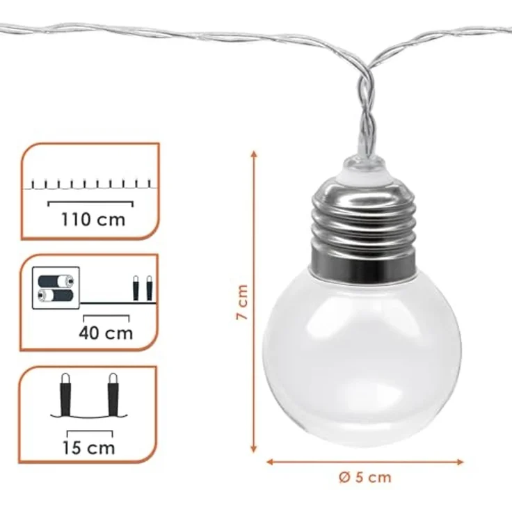 Spetebo LED-Lichterkette Garten Derko Beleuchtung mit 8 kleinen transparenten LED Glühbirnen, 8-flammig, Lichterkette für Außen und Innen batteriebetrieben – Bild 2