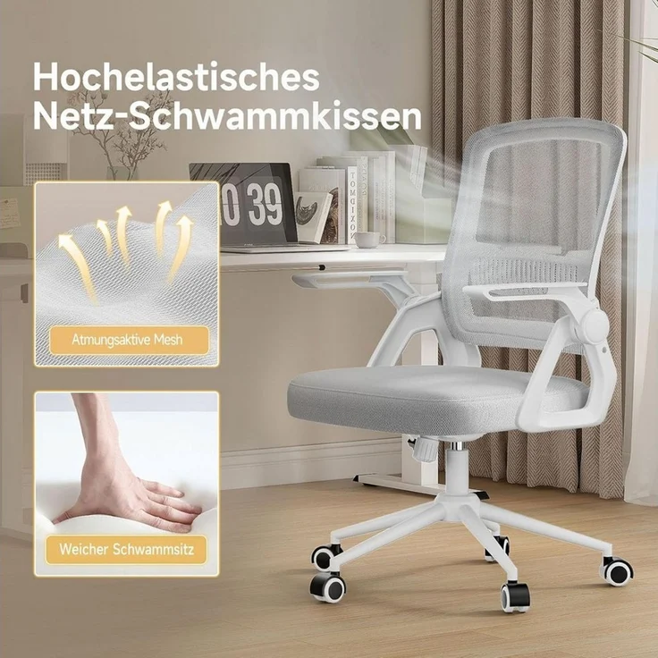 ZAISZE Bürostuhl Ergonomischer Bürostuhl mit Mesh-Rückenlehne und Lendenstütze (Verstellbarer Armlehnen, Atmungsaktiv, Höhenverstellbarer Schreibtischstuhl mit 90° Klappbaren Armlehnen), Verlängerte und Verbreiterte Rückenlehne, Drehstuhl fürs Homeoffice – Bild 3