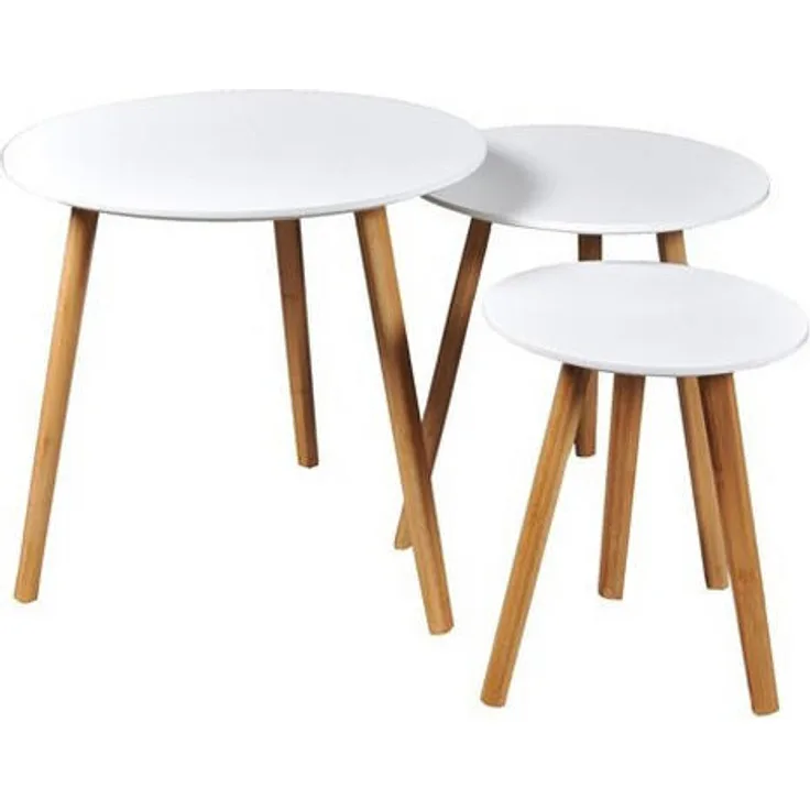 Weber Industries Couchtisch VENUS, Rund, Weiß, MDF Tischplatte, Beine aus Gummibaumholz, 50x48x50 cm, ausziehbar, für Wohnzimmer
