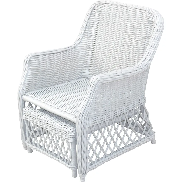Rattansessel, Relaxsessel mit ausziehbarem Fußteil, handgeflochten, weiß