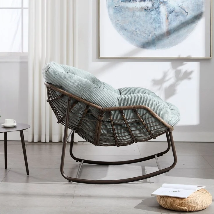 LVHOM Schaukelstuhl mit gepolstertem Kissen, Rattanstuhl mit Stahlrahmen, Lounge Sessel (Großformat B110.5cm x T94.5cm x H80cm,Dicke Kissen,160kg Tragfähigkeit, MEHRE FARBEN MEHRE OPTIONEN! Schaukelsessel umhüllendem Sitzgefühl & hoher Armlehne, 1 St),... – Bild 3