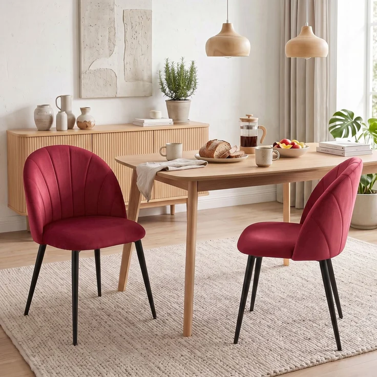 MELAYR, 2er-Set Esszimmerstühle, Gepolsterte Küchenstühle ohne Armlehnen, Stahlbeine, 52 x 55 x 79 cm, Bordeaux – Bild 4