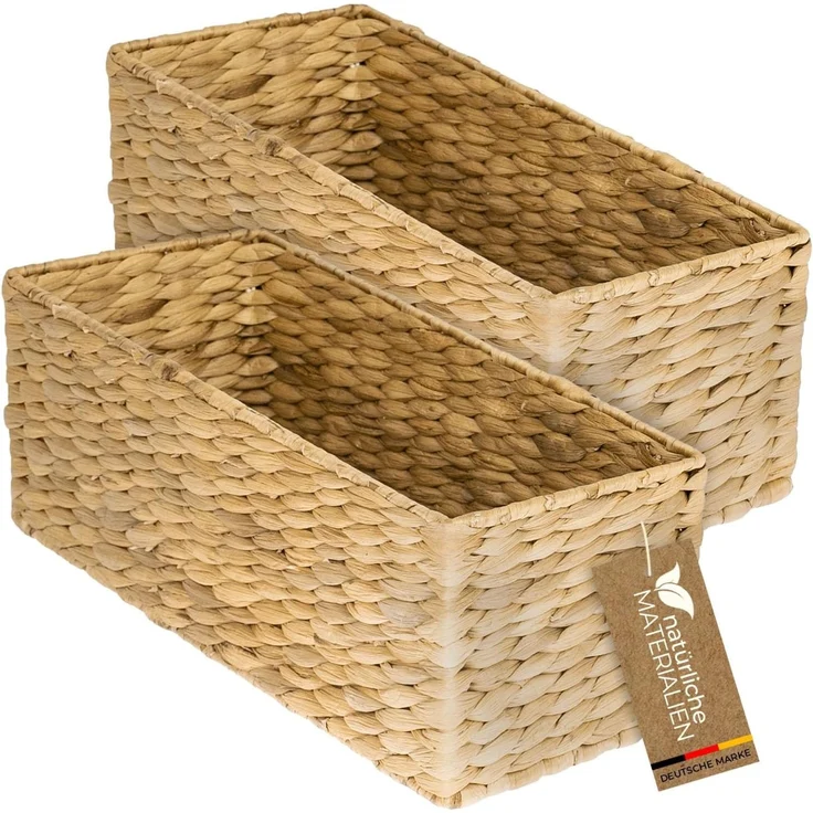 HMF Aufbewahrungskorb Badezimmer Aufbewahrungsbox geflochten aus Wasserhyazinthe (2 St), 38 x 15 x 14 cm, natur – Bild 1