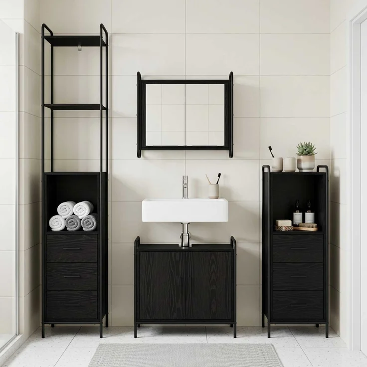 vidaXL Badezimmerschrank-Set 4 stk. Schwarz Eichen-Optik 3444663 – Bild 1