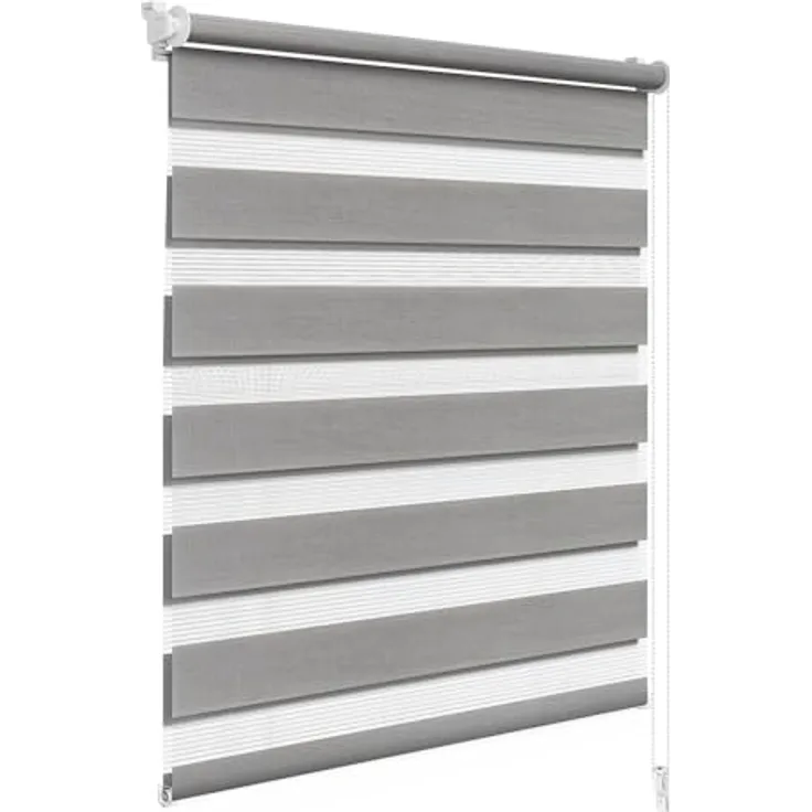 WOLTU Doppelrollo Klemmfix ohne Bohren Holzlook Grau B70 x H150 cm, Duo Rollo lichtdurchlässig Fensterrollo für innen verdunkelnd, Zebrarollo mit Kettenzug - Seitenzugrollo für Fenster und Tür