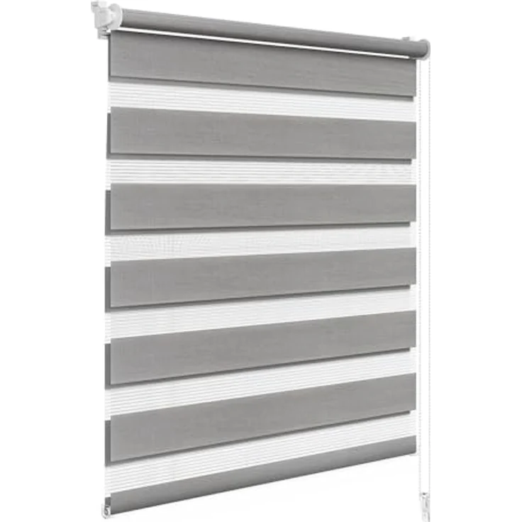 WOLTU Doppelrollo Klemmfix ohne Bohren Holzlook Grau B70 x H150 cm, Duo Rollo lichtdurchlässig Fensterrollo für innen verdunkelnd, Zebrarollo mit Kettenzug - Seitenzugrollo für Fenster und Tür – Bild 1