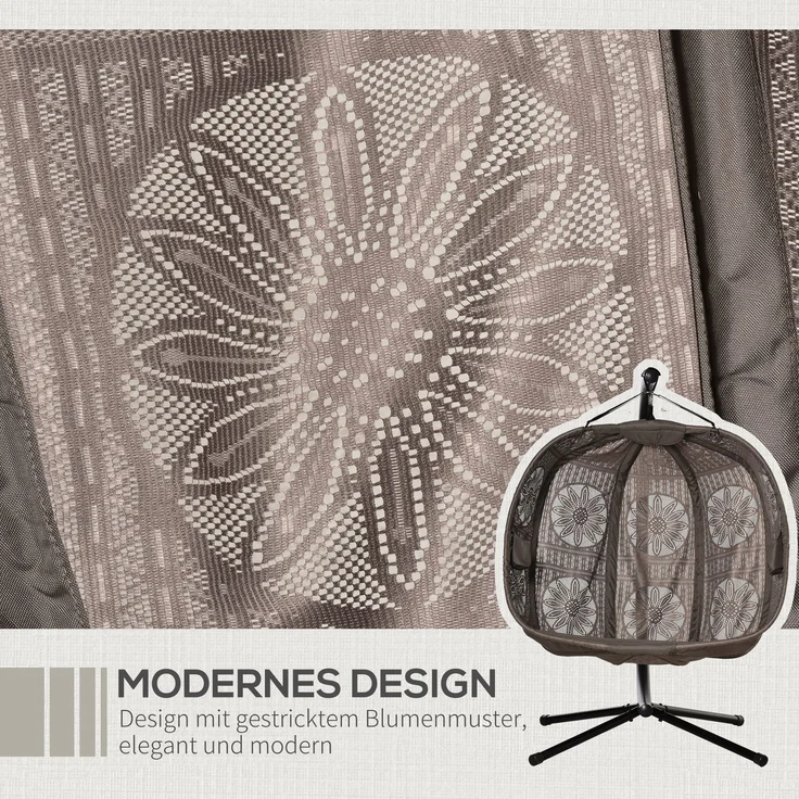 Hängesessel Hängekorb für 2 Personen mit Gestell, faltbare Hängeschaukel & Hängestuhl mit Kissen, Blumen-Strickstoff, Stahl--Sand--132x126x172cm--YOUDENOVA – Bild 7