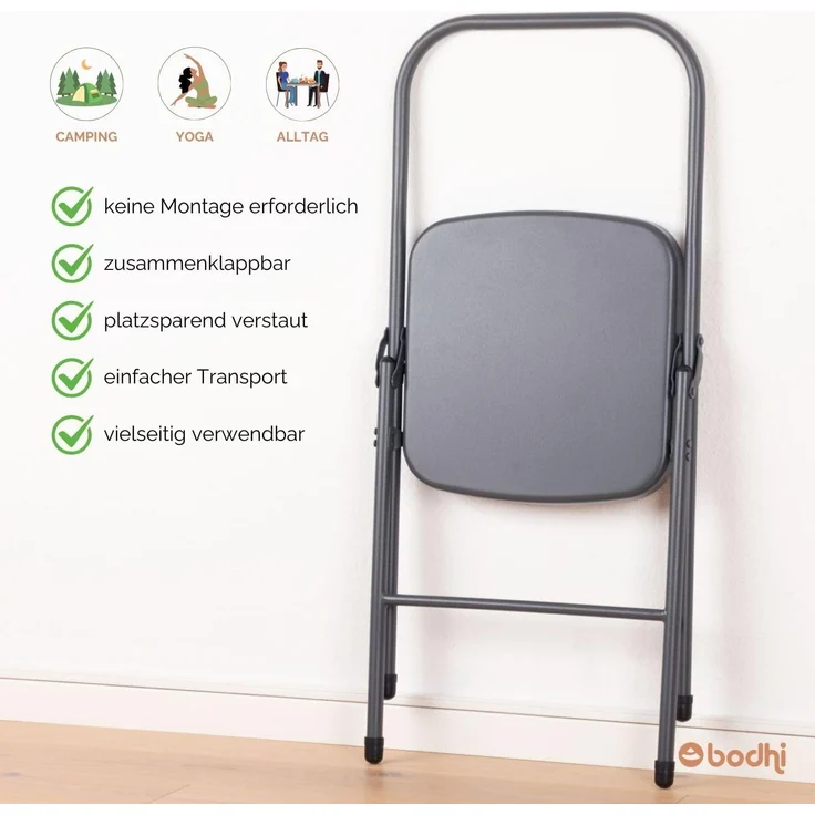 bodhi Klappstuhl Yoga Stuhl anthrazit, ohne vordere Querstrebe – Bild 4