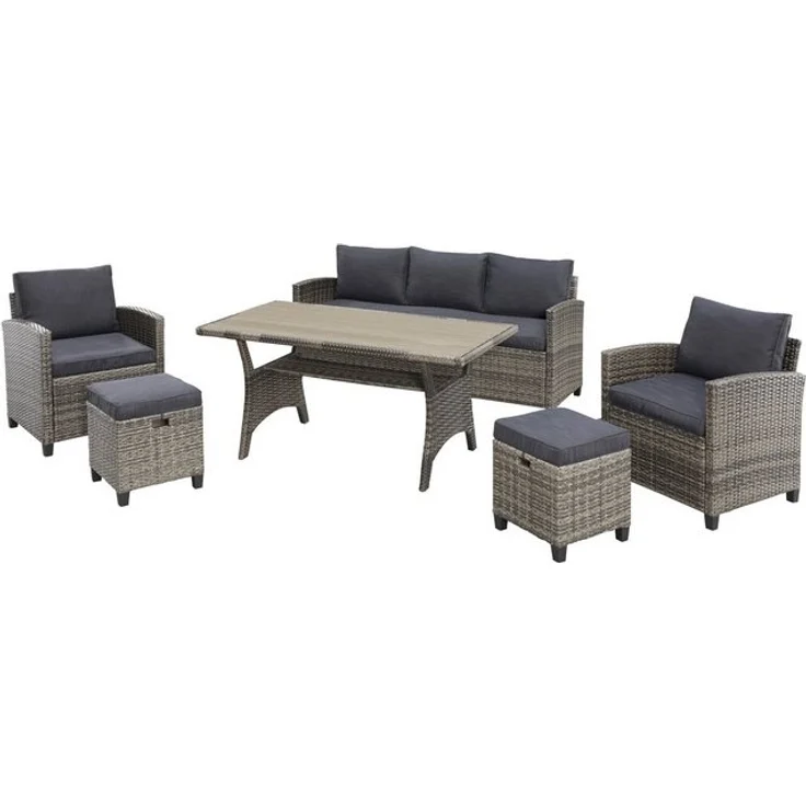 KONIFERA Gartenlounge-Set Amsterdam, (Set, 16-tlg, 1x 3er Sofa, 1x 2 Sessel, 2x Hocker, 1xTisch 144,5x74x67cm,Polyrattan), Stahl, Ablagefläche unter dem Tisch, Loungeset – Bild 4