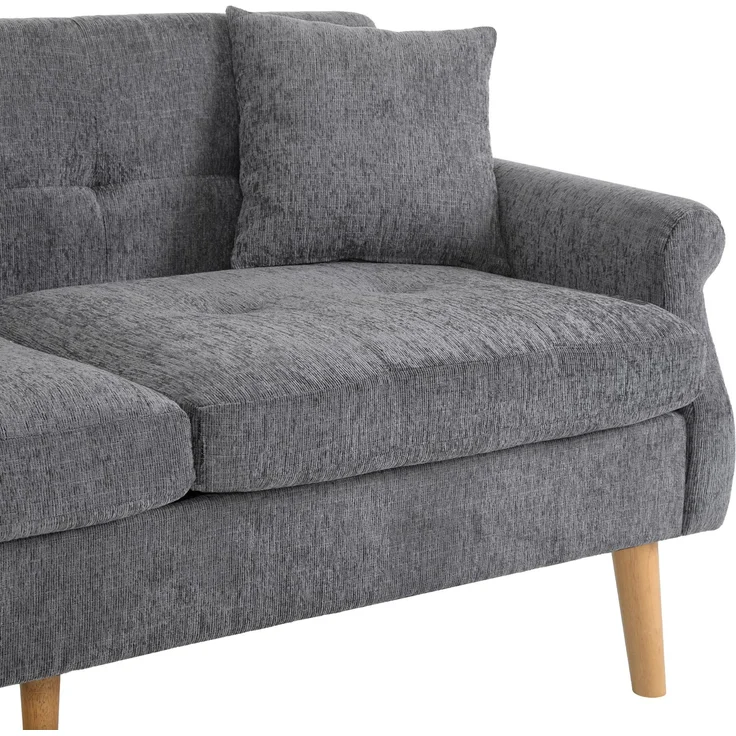 Sofa aus Chenille 2-Sitzer mit Massivholzfüßen, ergonomischem Design & 15 cm dickem Sitzkissen,Grau – Bild 10