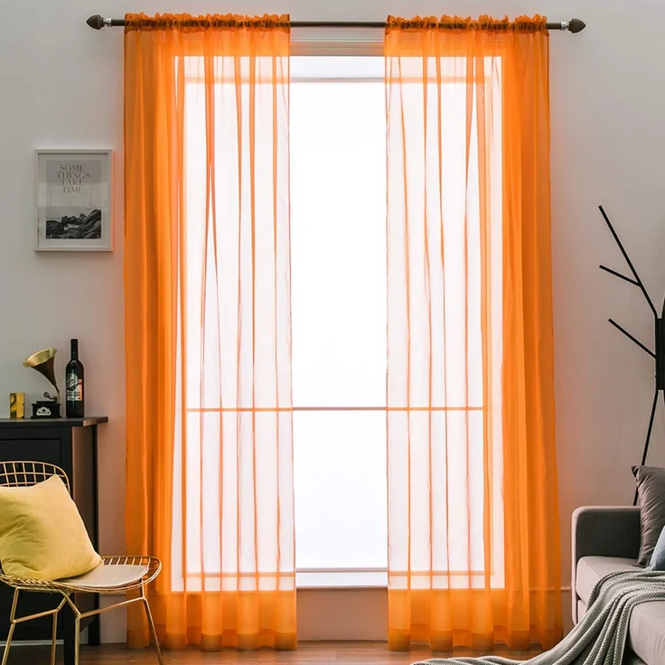 MIULEE Vorhänge Gardinen, Stangendurchzug Orange, 2er Set 225x140cm | Transparente Gardine aus Voile, Luftig Leicht, Einfarbig Dekoschal für Wohnzimmer & Schlafzimmer