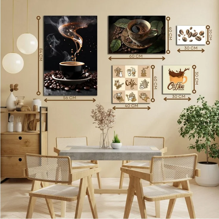 DARO Design Wandbild Kaffee Wandbilder Wand Deko Bilder Geschenk Modern Leinwandbild, (Kaffee Bohnen Tasse - Bild klein Küche Esszimmer Wohnzimmer Flur Einteilig Querformat Fotodruck Kaffee), 30x20 cm – Bild 4