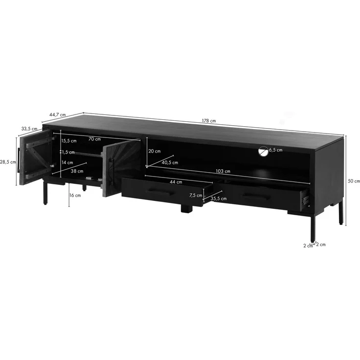 TV-Board Sheesham 178x45x50 schwarz lackiert SUN #106 – Bild 8