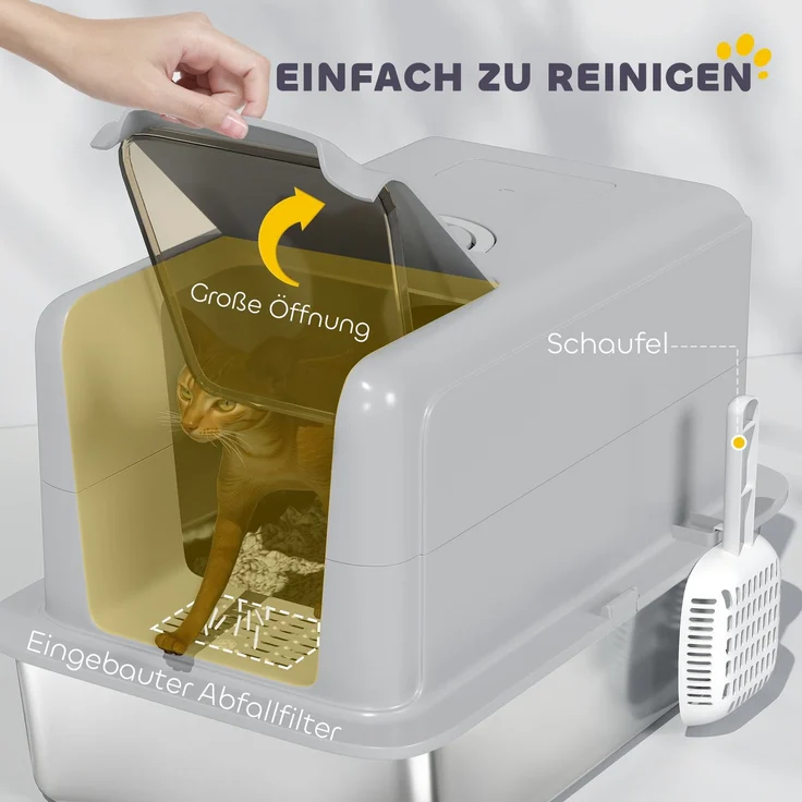 PawHut Katzentoilette, Edelstahl, Kunststoff, Grau, 40,5L x 60,5B x 41,5H cm – Bild 5