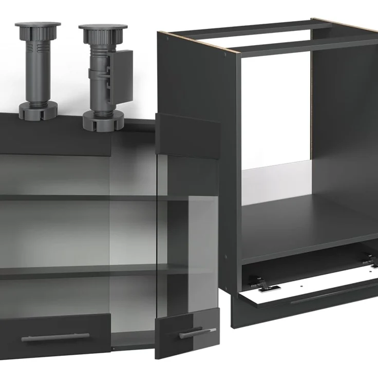 Eckküche Fame-Line Anthrazit Hochglanz 190 x 46 cm ohne Arbeitsplatte Vicco – Bild 4