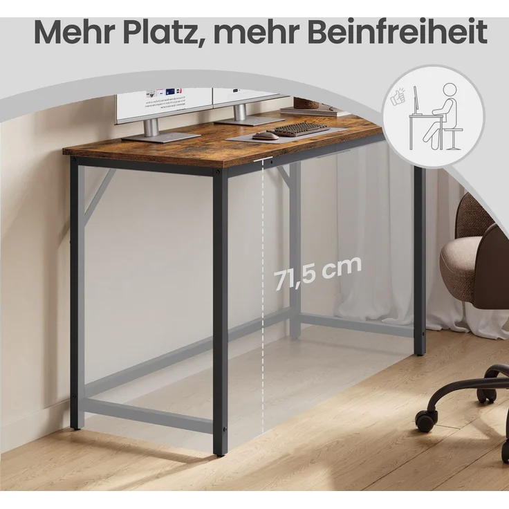 VASAGLE VASAGLE Tisch für Homeoffice, stabiler Computertisch, leichter Aufbau, Vintagebraun und Tintenschwarz – Bild 3