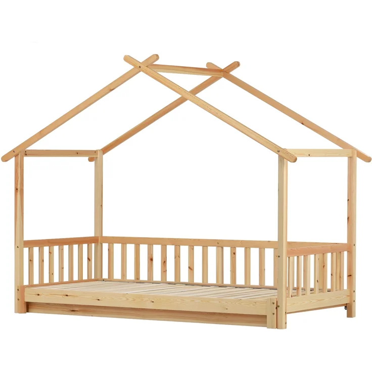 Erweiterbares Hausbett 208x182x170 ausziehbares Kinder- und Tagesbett, reines Massivholz (Kiefer), wandelbar als Einzel- und Doppelbett, natur – Bild 9