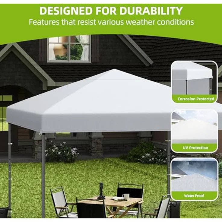 YITAHOME 3x3 m Pop-Up Pavillon | wasserdicht Faltpavillon | Anti-UV Gartenzelt Partyzelt | mit Tragetasche und Seilen | für Terrasse Strand Camping Markt Festival (Weiß+Einteiliges Tuch) – Bild 7