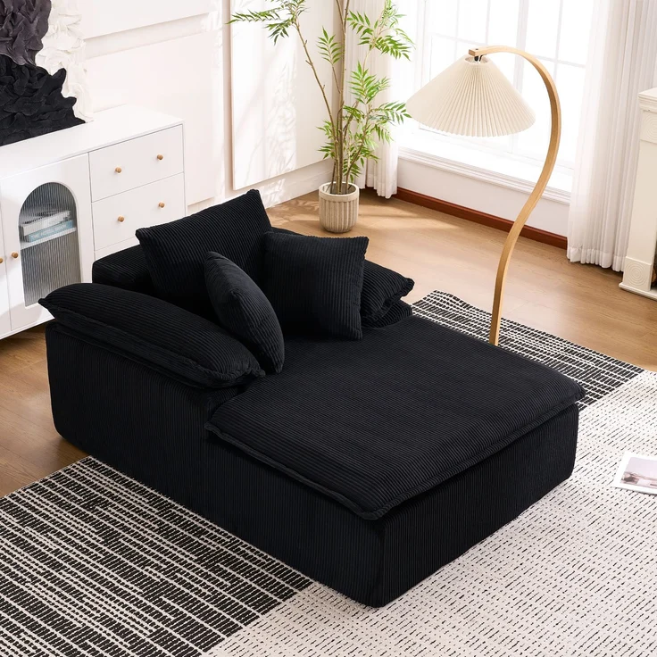 Großes Cord Sofa Cloud Form, rahmenloses Loungesofa,High-Density Schaum, kein Aufbau, 177x122 cm,ergonomisch,weich,Schwarz – Bild 6