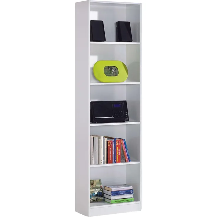 Bücherregal mit 6 Regalen, mattweiße Farbe, Maße 52 x 180 x 25 cm