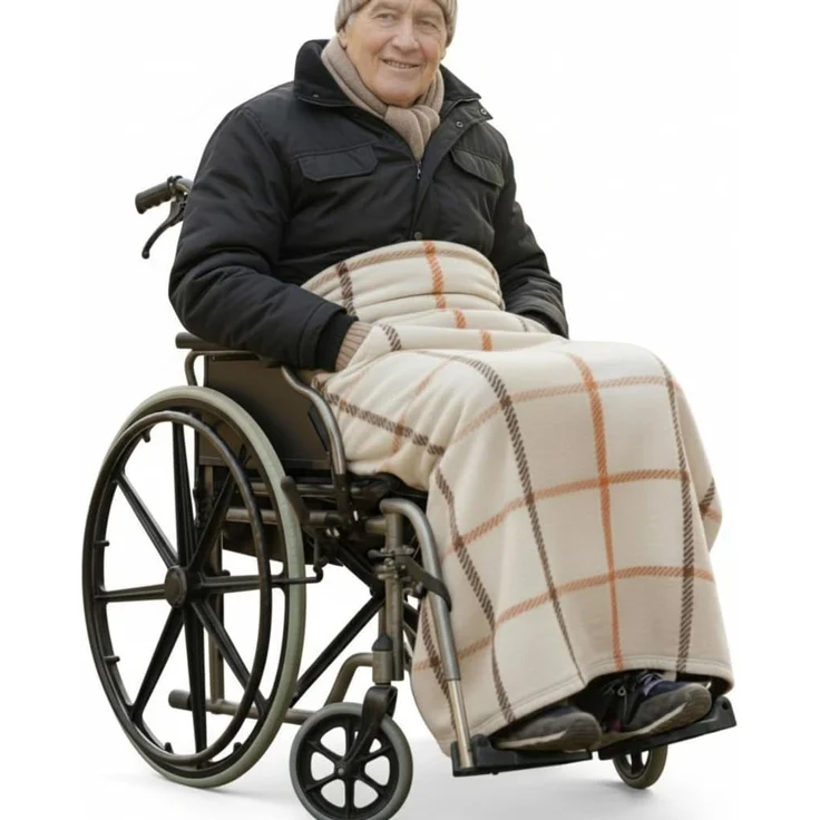 Outdoordecke Rollstuhldecke DECKE für ROLLSTUHL Beindecke Rollstuhlfahrer Kniedecke, Seniori, 3. Ecru - Gitter – Bild 1