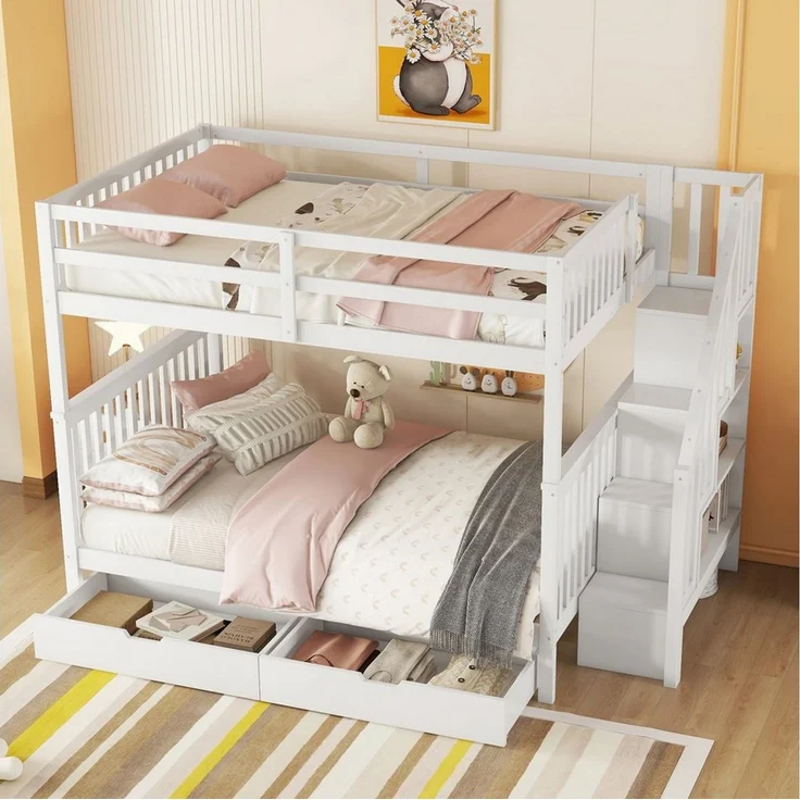 HAUSS SPOLE Etagenbett 140x200 mit Matratze, mit zwei Schubladen, hohe Geländer, Treppenregal – Bild 2
