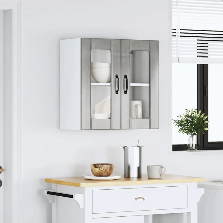 vidaXL Küchen-Hängeschrank mit Glastür Lucca Betongrau Holzwerkstoff 853911 – Bild 2