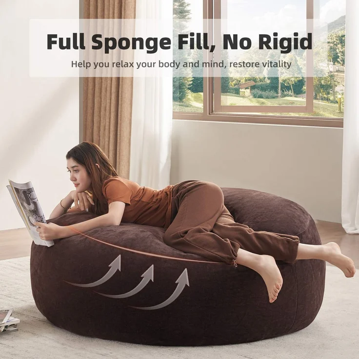 5FT Sitzsack,Sitzsackstuhl, Sofa für Erwachsene,weicher und bequemer Lesestuhl,geeignet für Schlafzimmer, Balkone und andere Orte--Braun--130x120x60cm--YOUDENOVA – Bild 6