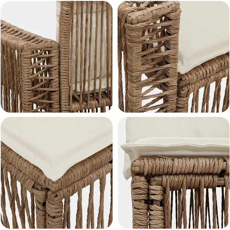 vidaXL Gartensofa-set 3 stk. 3-Sitzer Beige und Cremeweiß Poly-Rattan 3435042 – Bild 7