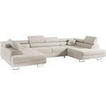 Ecksofa, Wohnzimmer U Couch, Polstersofa mit Bettkasten - GUSTAW-U - Hellbeige Velours