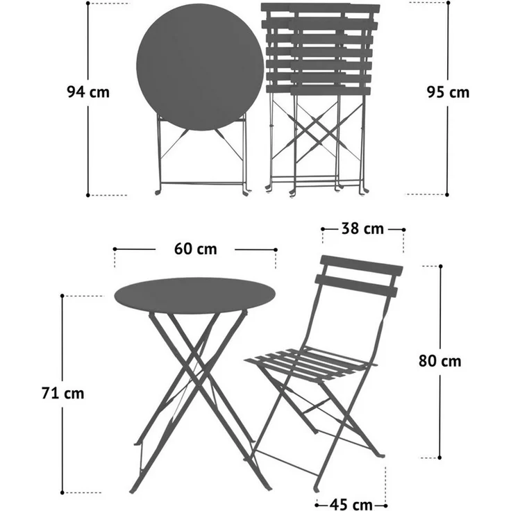 SVITA Balkonset BERLIN, (Set, 3-tlg, Bistro-Set), Tisch mit 2 Stühlen, Klappbar, Pflegeleicht, Witterungsbeständig – Bild 4